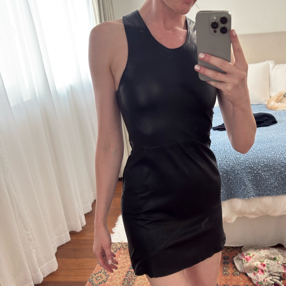 Black Leather Halter Bodycon Mini Dress